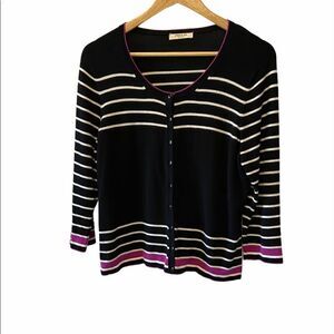 PRECISE Petite Striped Black Fitted Cardigan L